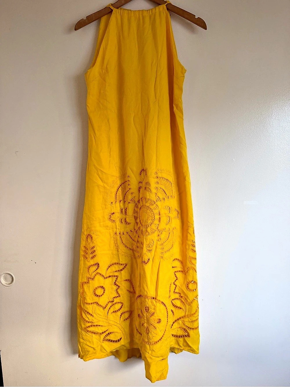 MISA Yellow Embroidered Maxi Dress Size Small